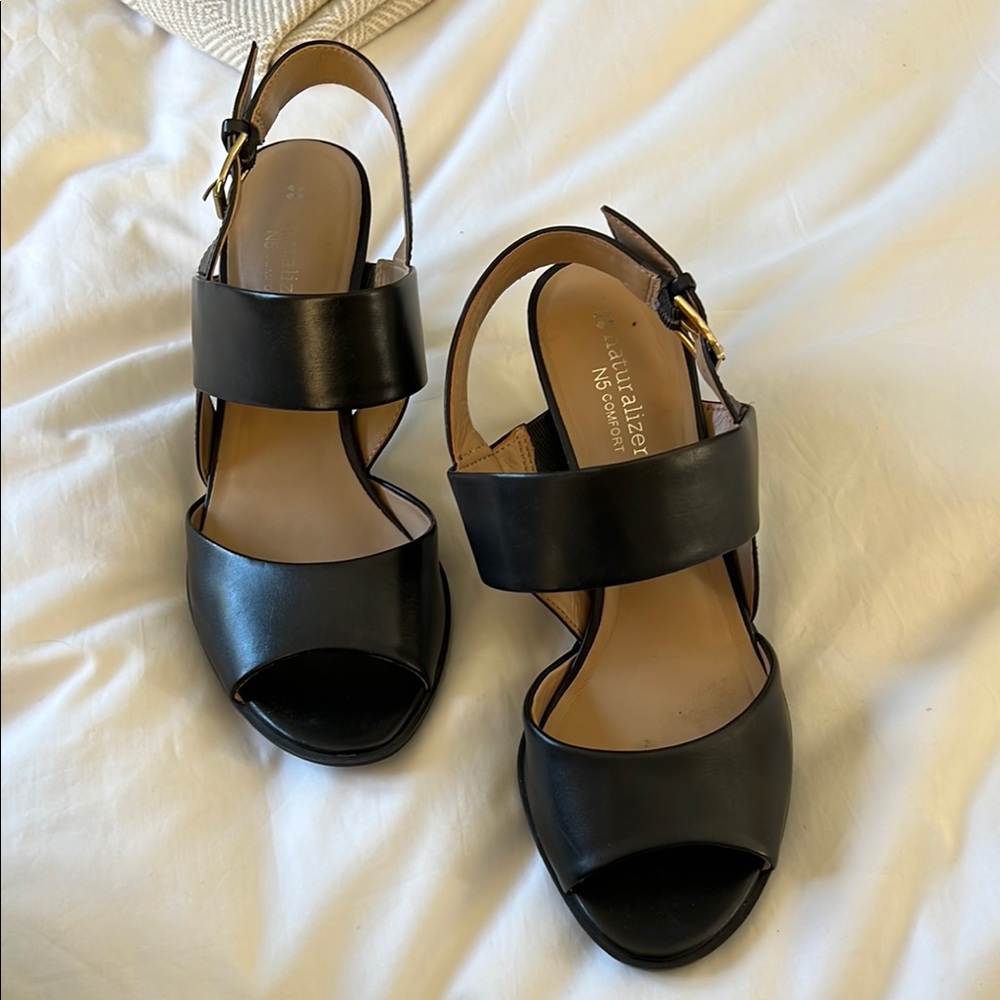 Naturalizer Black Sandals Peep-Toe Slingback